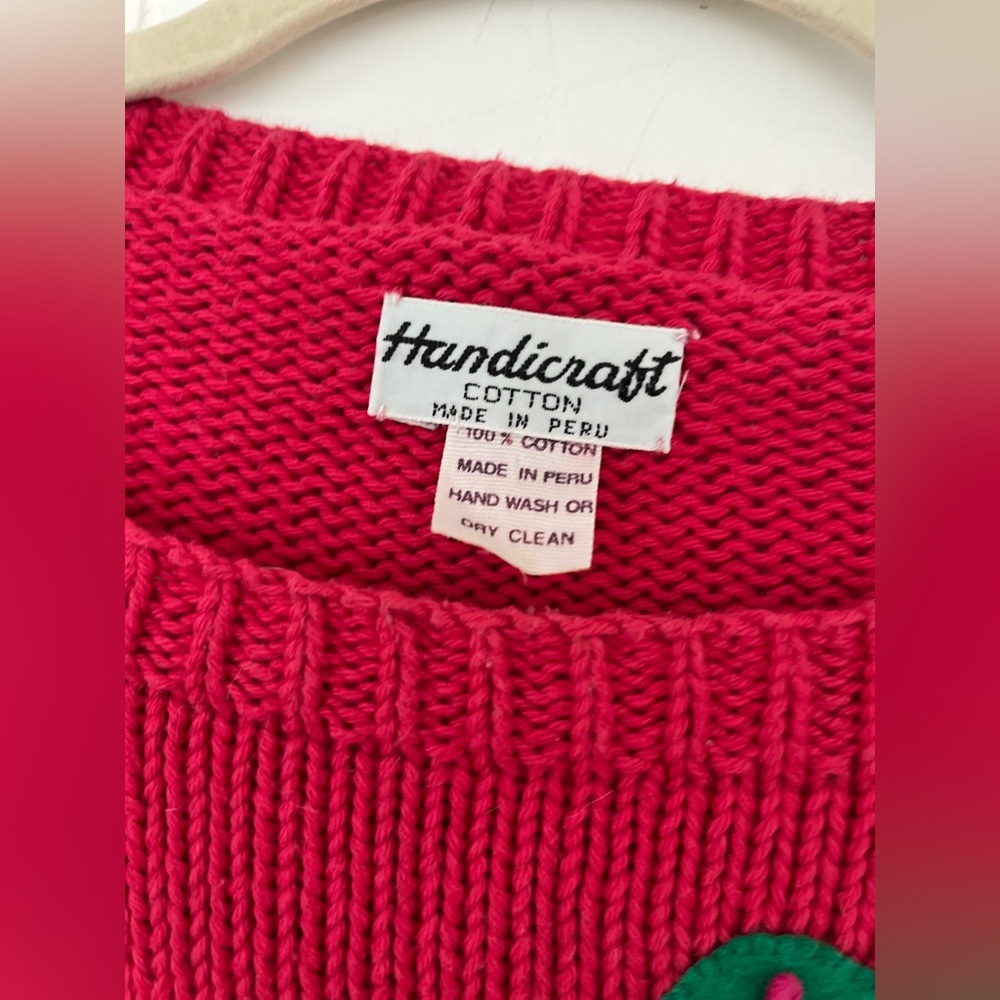Vintage Cotton 3D Women's Red Tennis Scene Sweater Medium Large - Picture 4 of 14